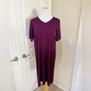 Eileen Fisher V-Neck Short Sleeve Midi Plum Purple Lightweight Dress Size Small